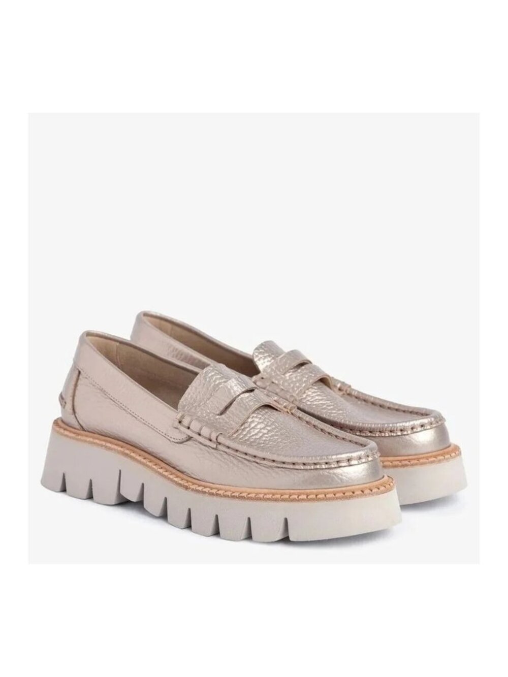 $650 Pedro Garcia Sebas Lug Penny Loafer CHUNKY WHITE GOLD LEATHER 37.5 (DB16) - Picture 1 of 7